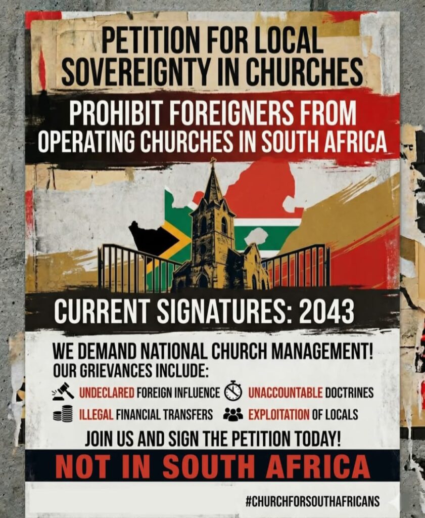 Prohibit Foreigners from operating Churches in South Africa